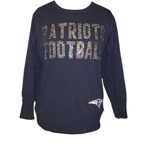 NFL Women’s New England Patriots Crew Pullover Rhinestone Sweatshirt Sz: S